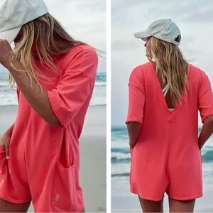 FP Movement Free People Hot Shot Tee Short Romper Patch Pockets Coral Medium